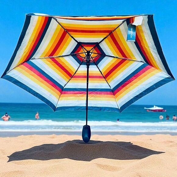 NWT Gorgeous Nautica Navy, red orange yellow white & blue 42” Auto Open Umbrella - Picture 6 of 12
